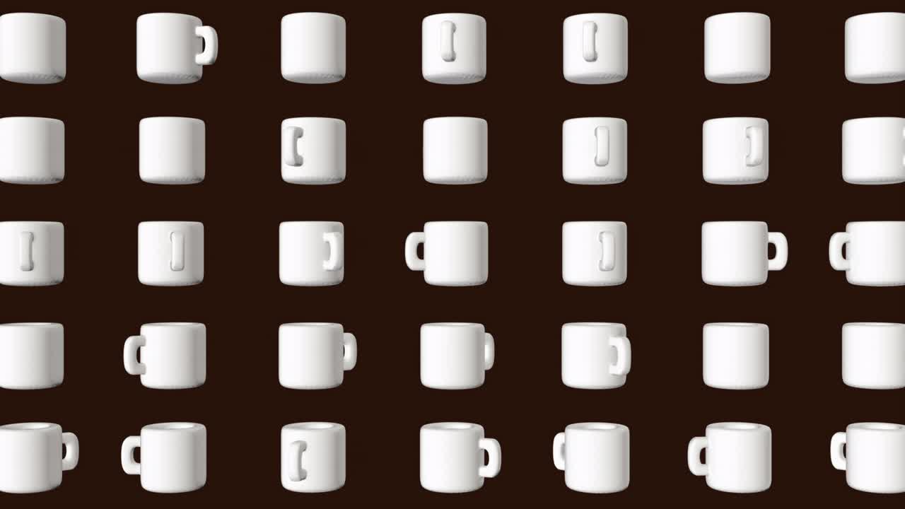 fondo de movimiento abstracto 3d con taza de café o té girada. patrón de animación de bucle de estilo realista de dibujos animados. arte de composición minimalista moderno para proyectos de comida y bebida