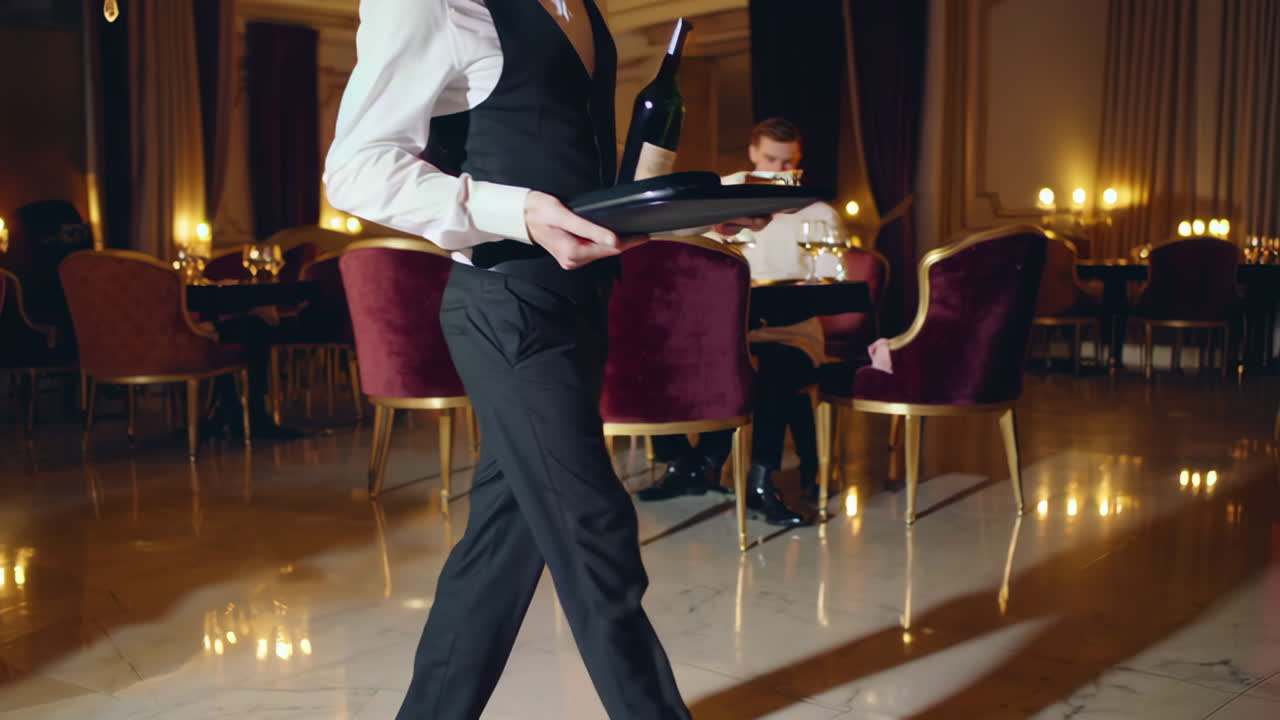 Waiter Serving Wine in a Luxurious Restaurant