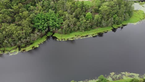 4k aerial drone shot of a natural lake in australia