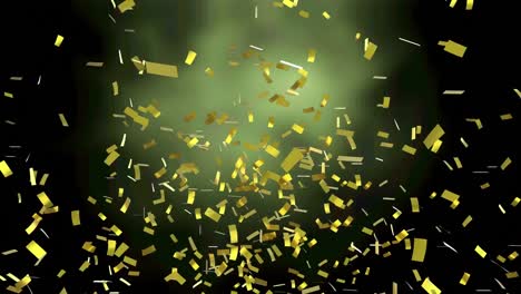 Animation-of-gold-confetti-over-green-background