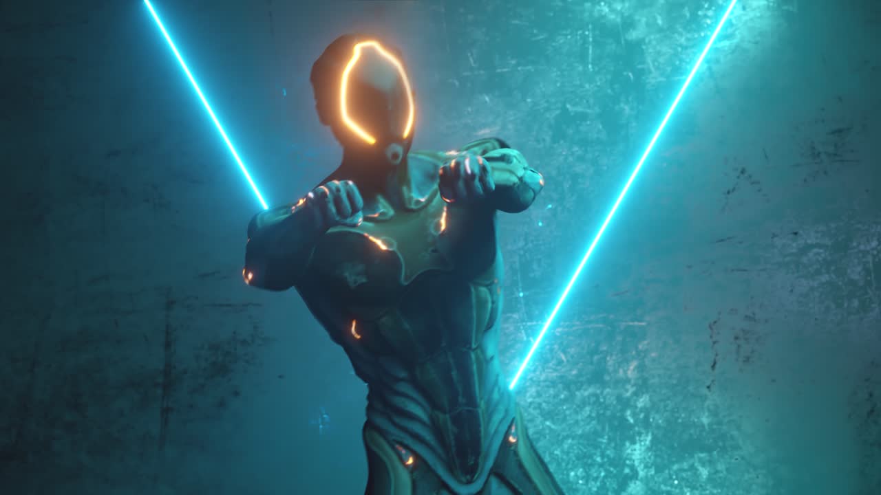 el robot cyberpunk en acción