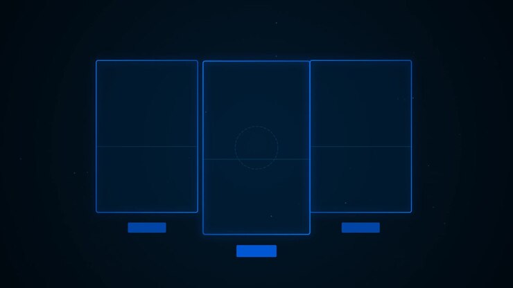 Abstract Digital Interface with Three Glowing Blue Rectangular Frames