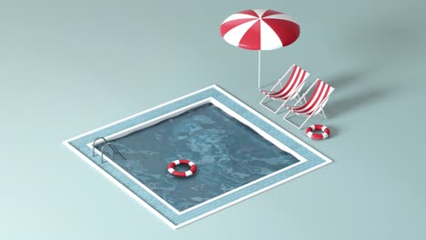 la boya de vida de dibujos animados flotando en la piscina, renderización en 3d.
