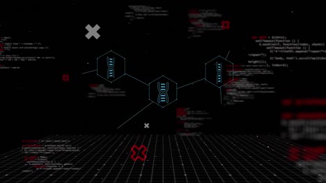 Animation-Medizinischer-Symbole-Und-Datenverarbeitung-Auf-Schwarzem-Hintergrund