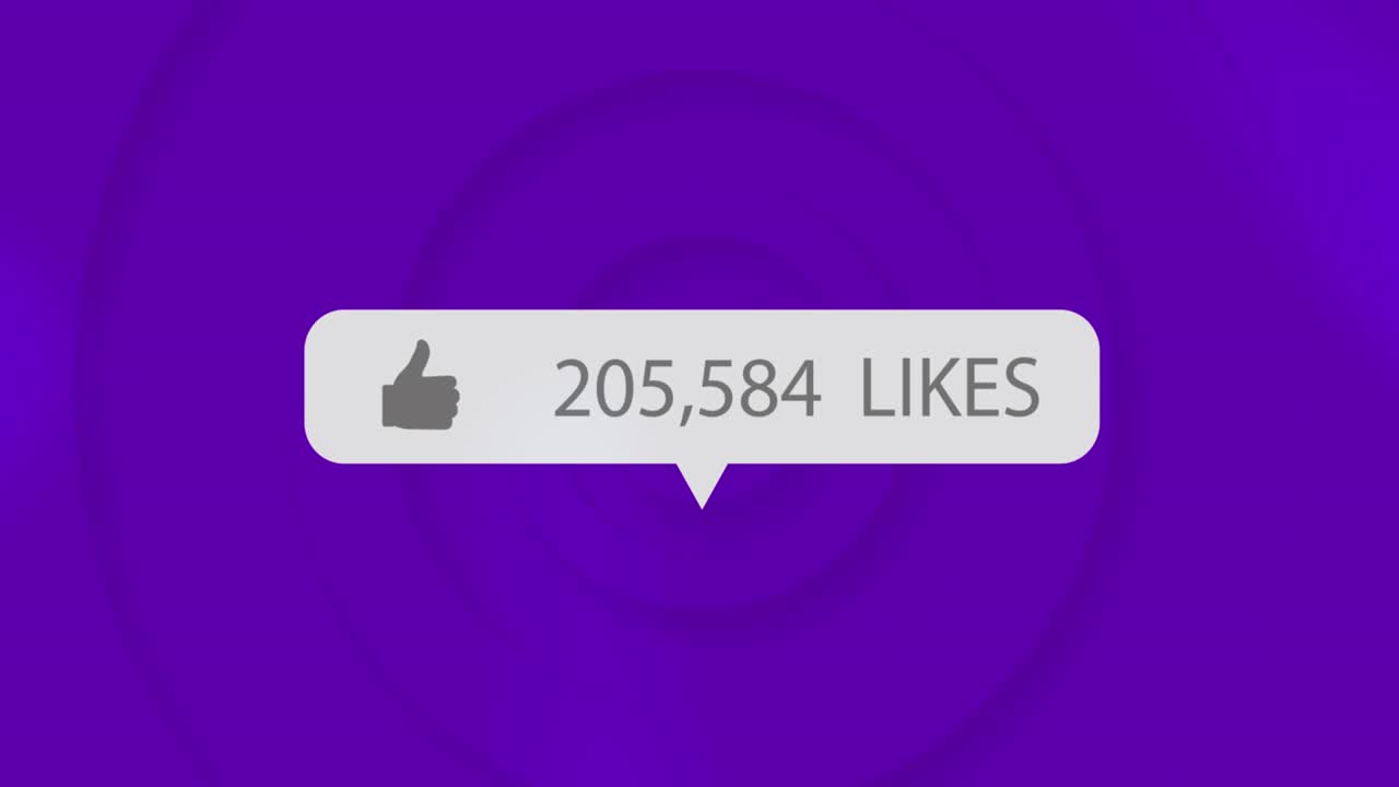 Thumbs up icon and increasing likes against concentric circles on blue background