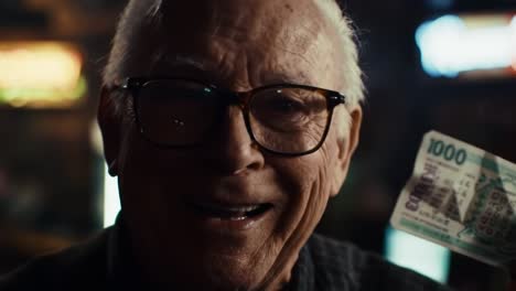 an old man's joy: capturing the emotions of a life well-lived with money in hand and a smile that tells stories in shadows and light