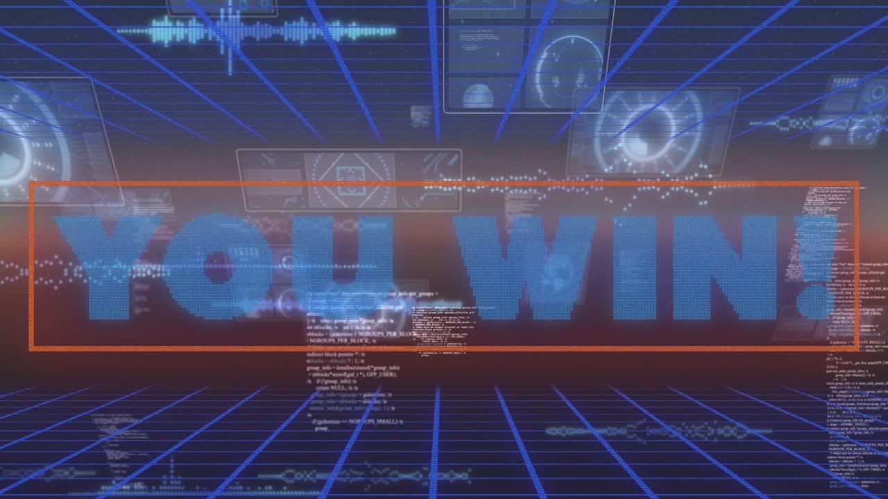 당신이 떠다니는 화면으로 디지털 추상 공간에서 승리하는 애니메이션
