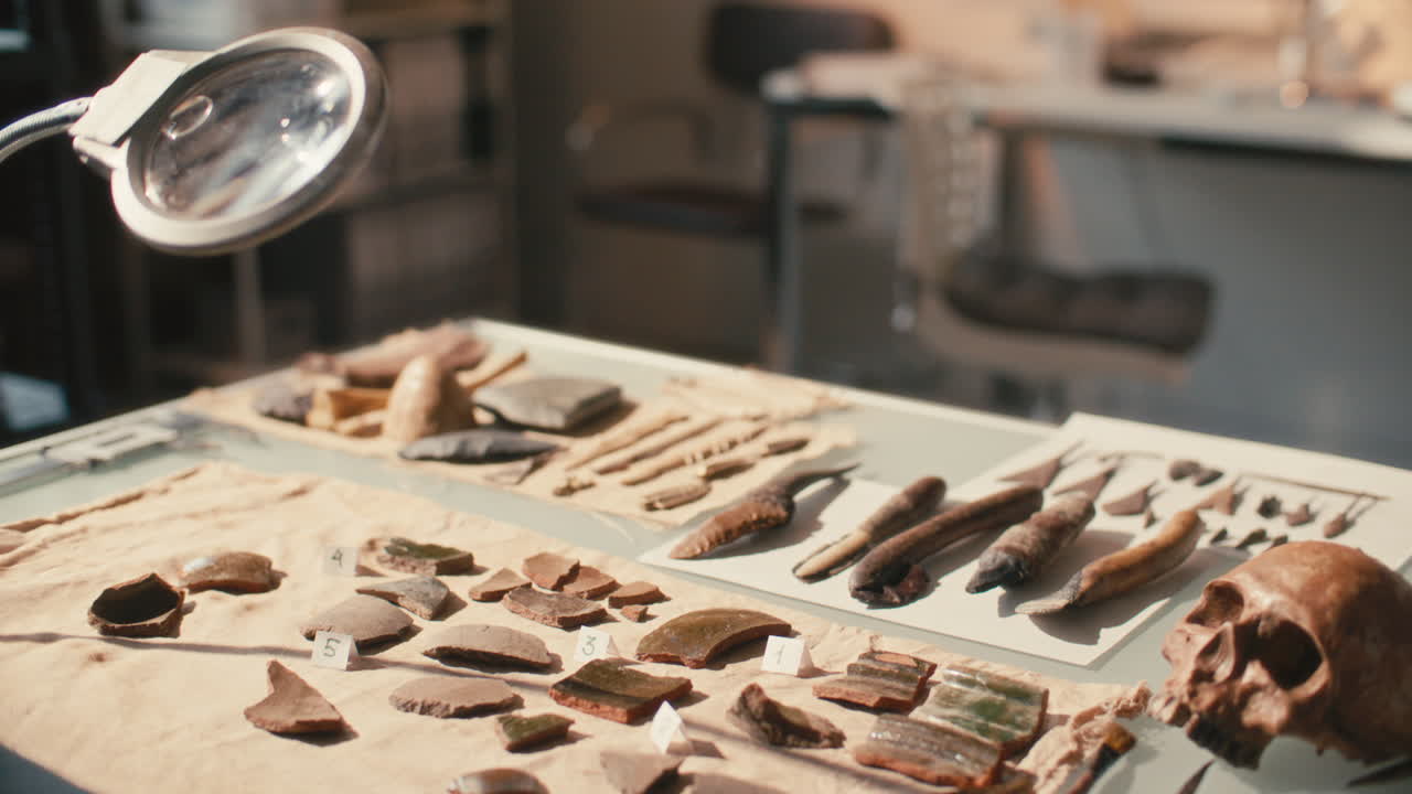 고대 유물의 고고학적 연구를 위해 장착된 실험실