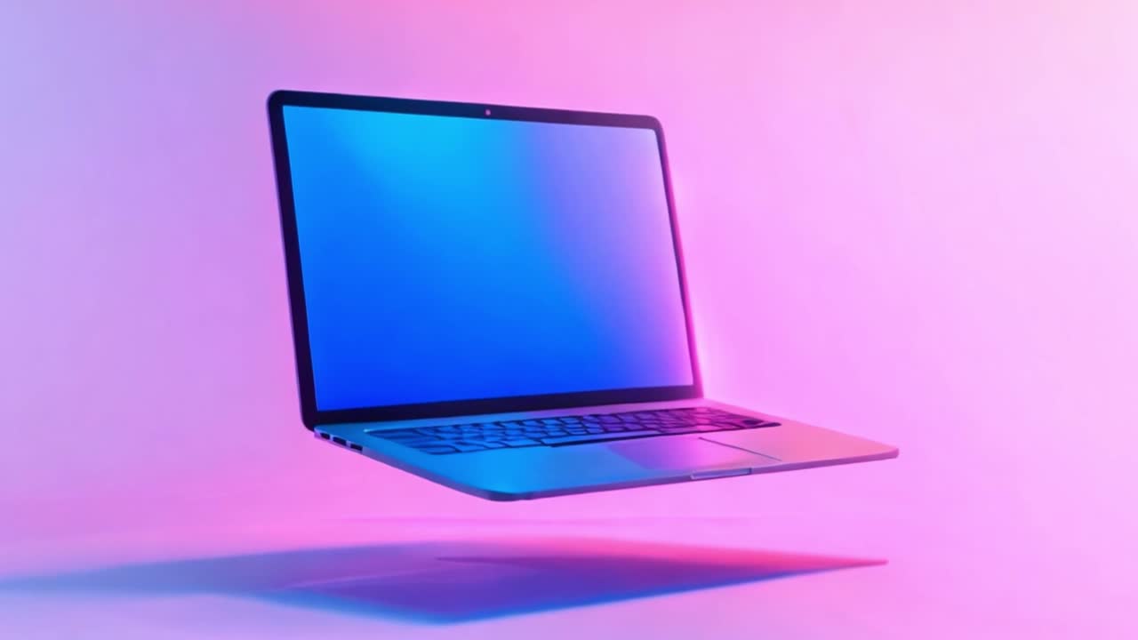 Floating Laptop with Vibrant Neon Gradient Background