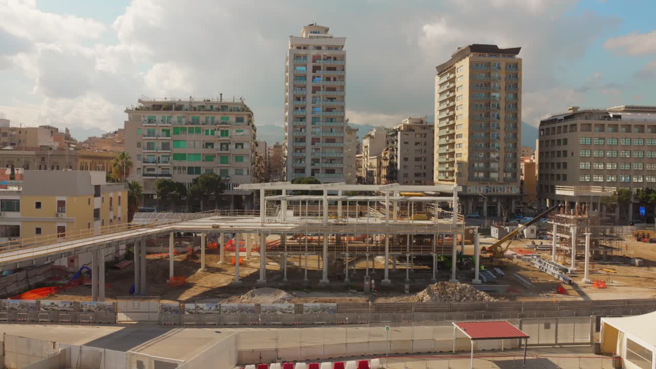 Construction Site Of New Building Rising On the Port In Palermo, Sicily, Italy. - wide shot