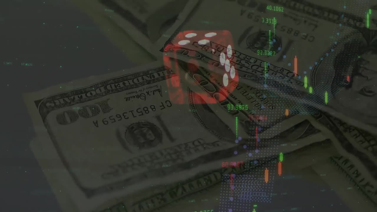 재무 데이터 처리에 대한 애니메이션과 배경에 있는 미국 달러 지폐
