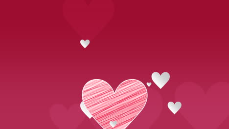 animated closeup romantic red big and small hearts on red valentines day background.