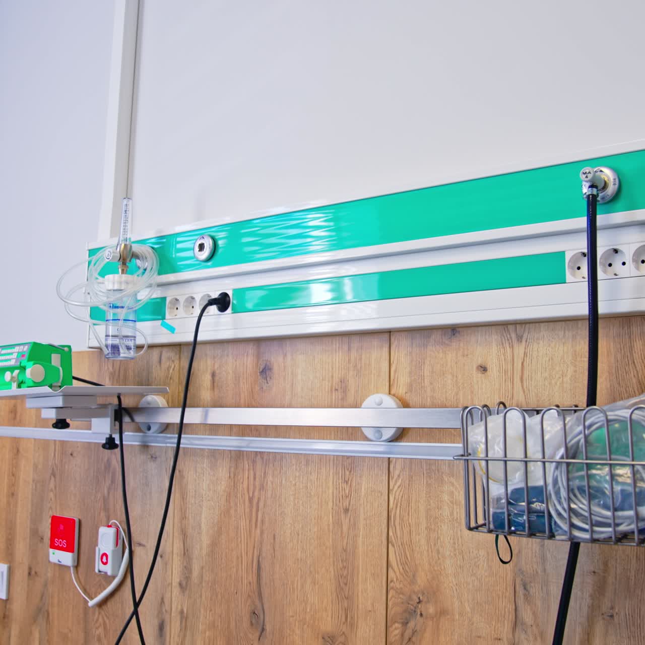 Plugged in equipment in the postpartum intensive care ward. Advanced technologies helping patients in maternity hospital