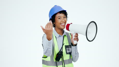 Construction-worker-woman,-megaphone