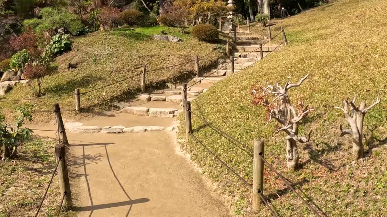 전통적인 일본 정원에서 평화롭게 산책하는 것