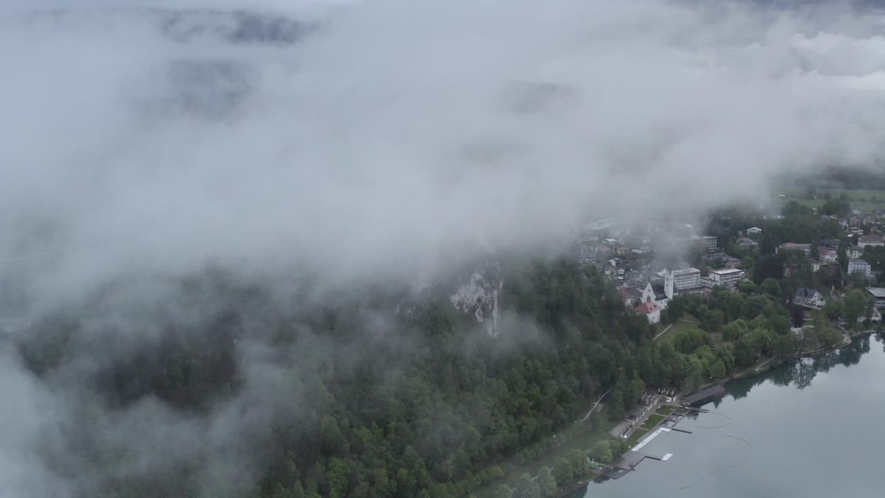 Misty Mountain Town by the Lake