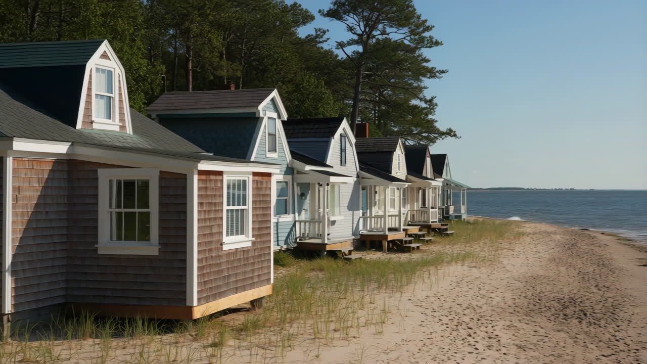 Row of Beach Cottages on a Sandy Shoreline