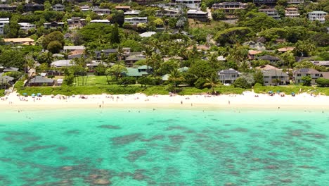 lanikai beach, kailua oahu island, hawaii usa. aerial view of sandy shore and residential neighborhood