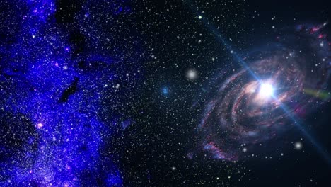 nube de nebulosa azul de 4k con una galaxia que se acerca en el universo