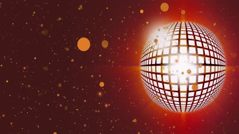 Animation-of-red-light-spots-and-disco-ball-on-red-background