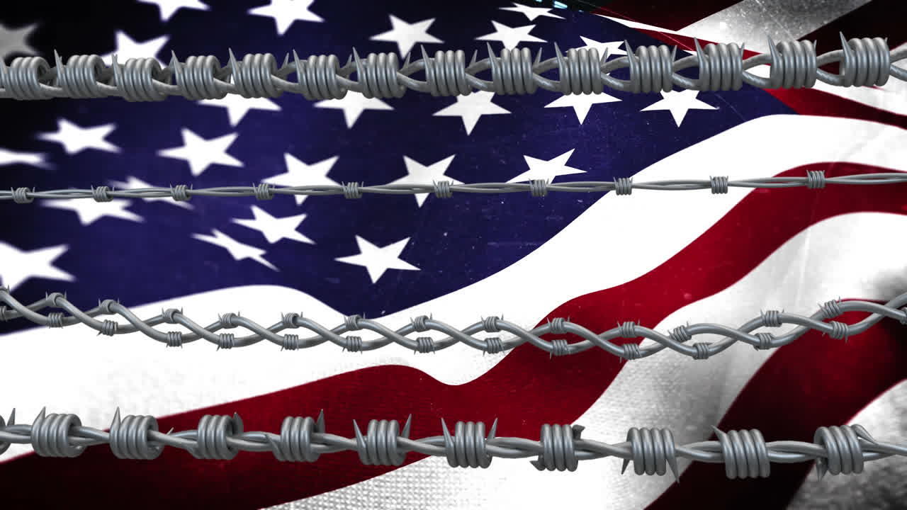 Barbed wires against American flag