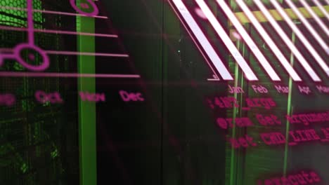 animación del procesamiento de datos estadísticos contra la sala de servidores informáticos