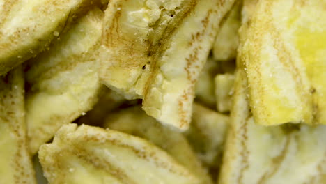 close up of banana chips rotating