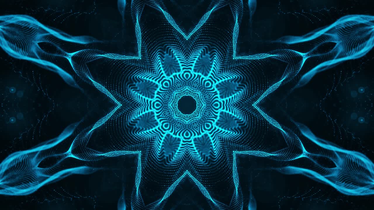diseño abstracto azul y negro con estrella en el centro. caleidoscopio vj bucle