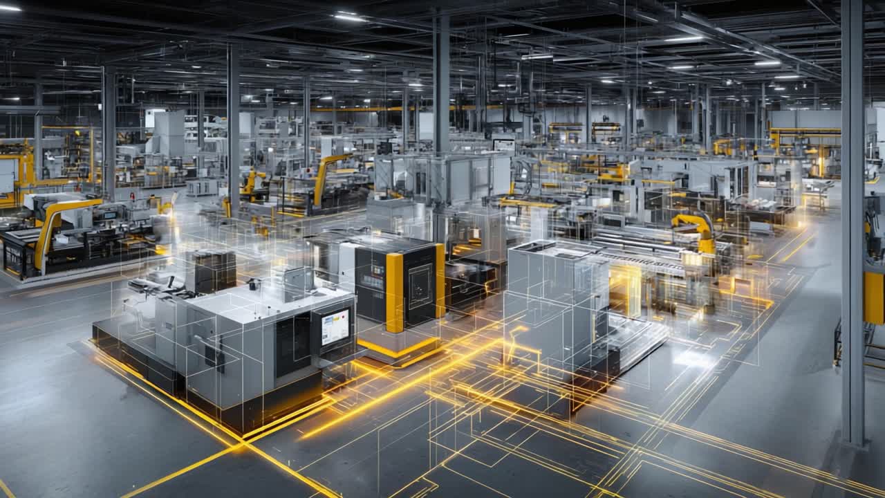 A Comprehensive Look at an Advanced Manufacturing Facility Showcasing High-Tech Machinery, Automation, and State-of-the-Art Production Processes in a Modern Industrial Environment