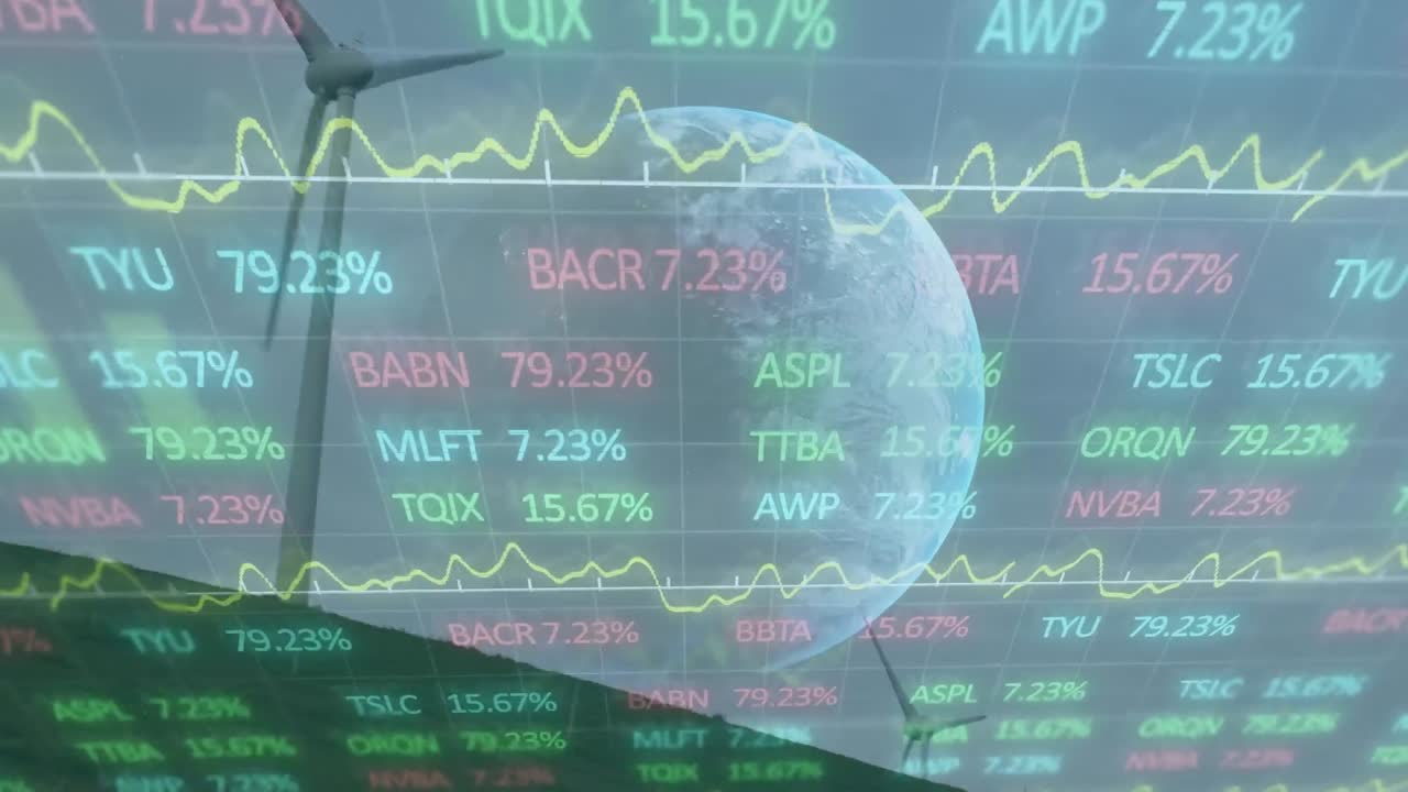 풍력 터빈을 통해 금융 데이터 처리의 애니메이션