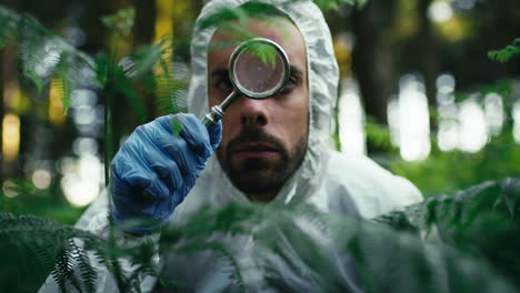 biologist with magnifying glass