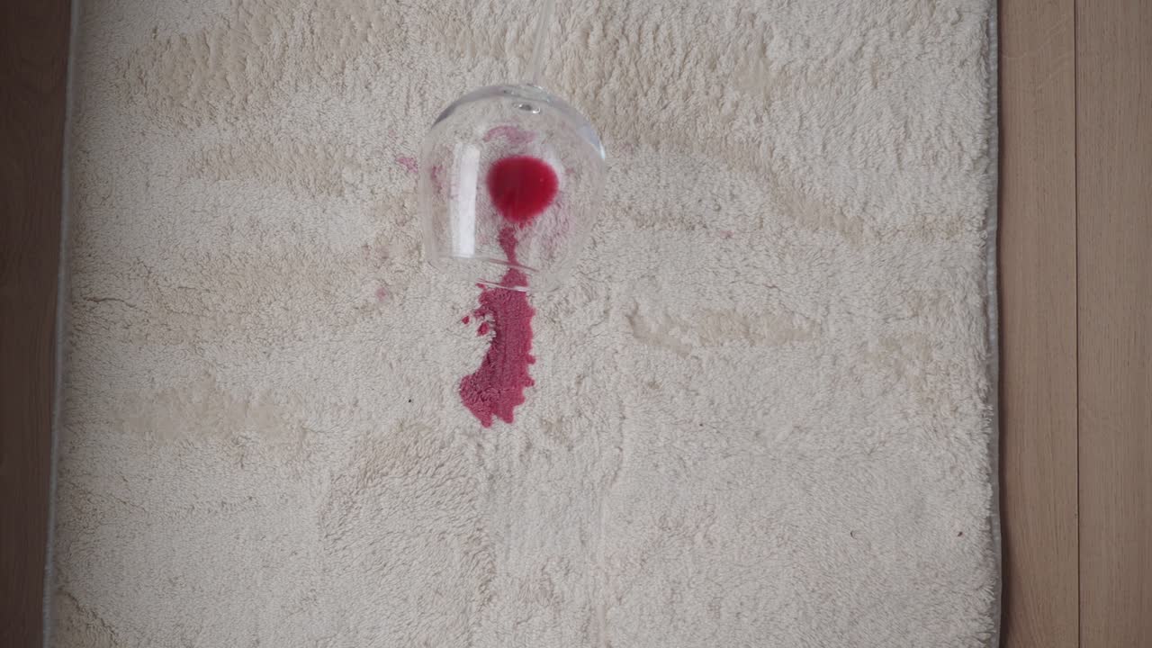 Calice di Vino Rovesciato con Vino Rosso Versato sul Tappeto