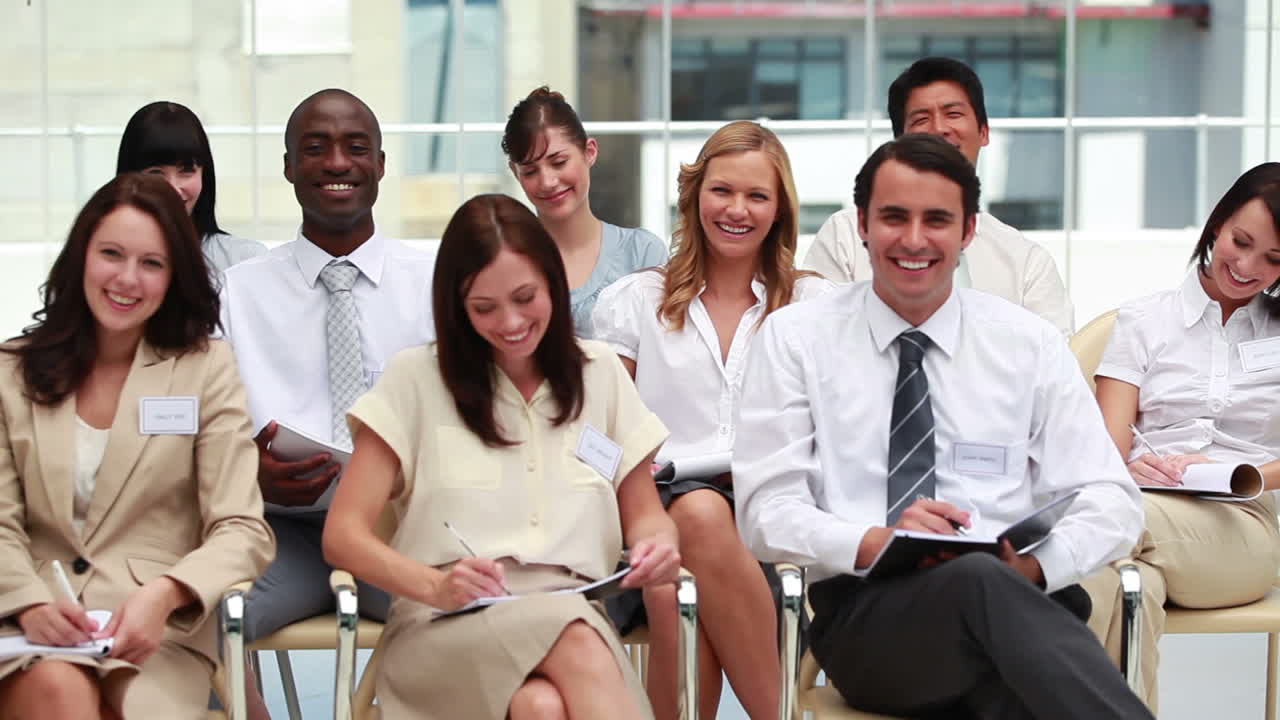 Front view of smiling business people