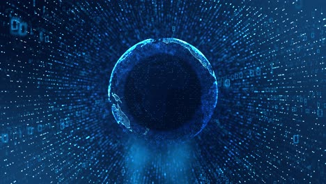 rotating holographic globe space surrounded by streams of binary code this visual highlights concept