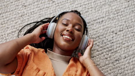 Home,-music-and-black-woman-on-a-floor