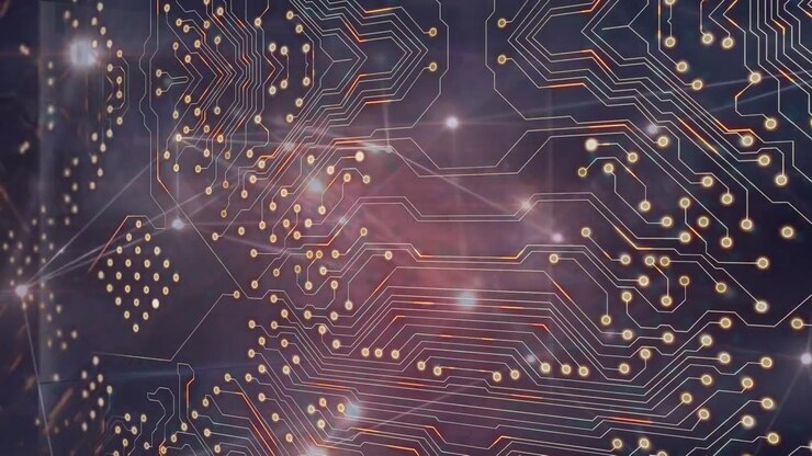 Sfondo di circuito stampato digitale con connessioni dati luminose