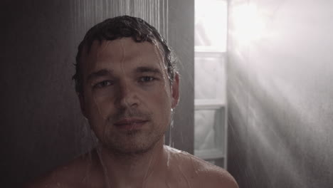 a portrait in a shower