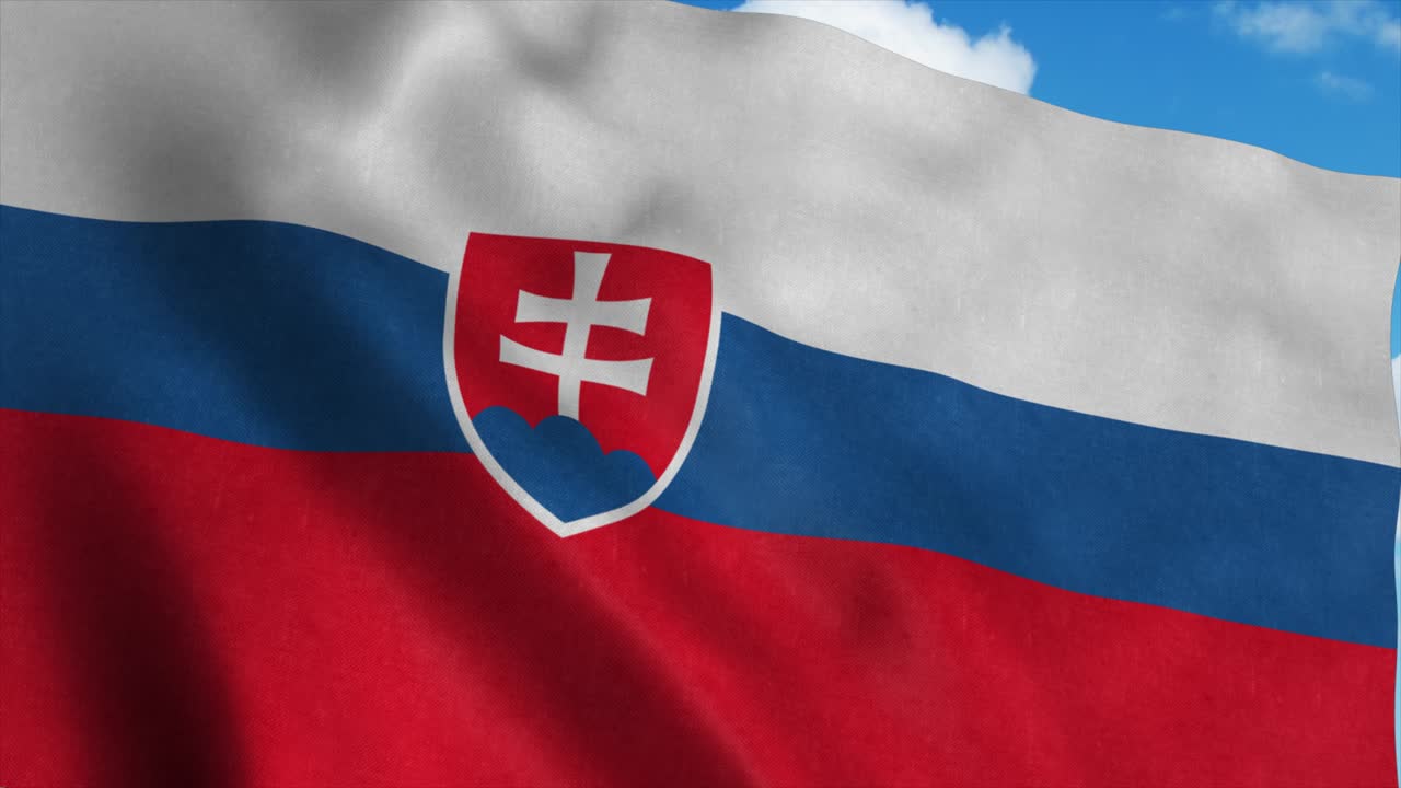 Slovakia flag waving in the wind, blue sky background. 4K