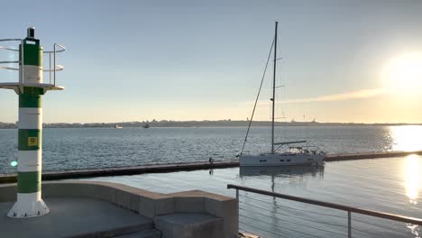 luxurious yacht moored at the marina during a fabulous sunrise