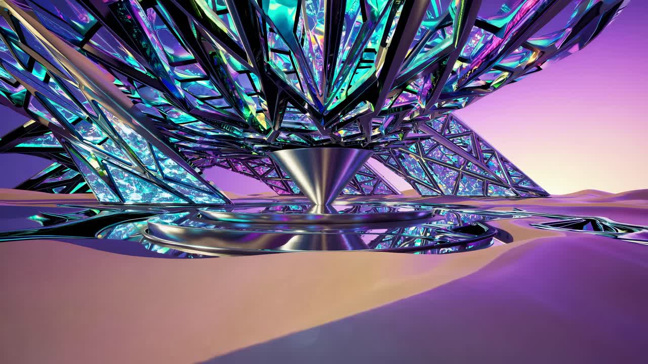 Futuristic Crystal Structure in a Desert Landscape