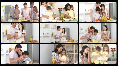 montaje de familias felices en la cocina