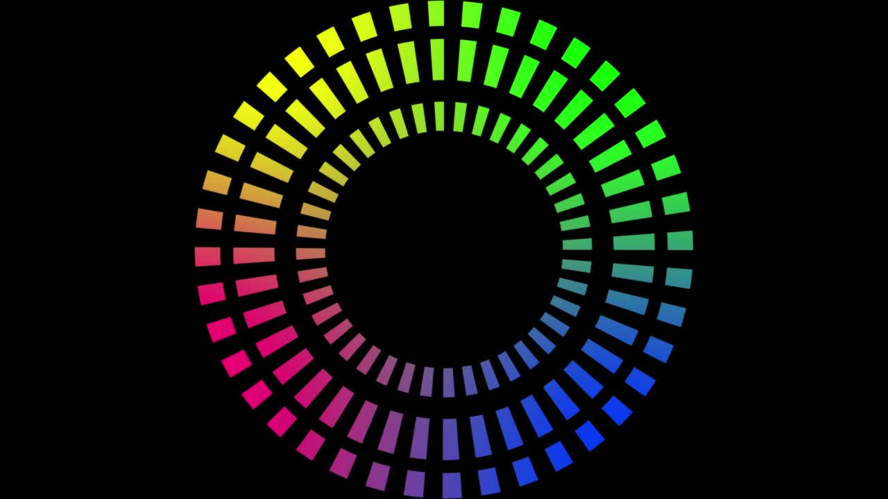 color fondo abstracto ecualizador disco neon led escenario. azul púrpura amarillo verde círculos de neón abstracto futurista fondo de movimiento de alta tecnología. resolución 4k.