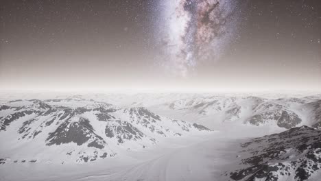 milky way above snow covered terrain