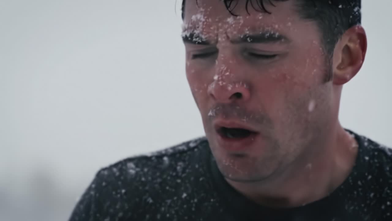 An Emotional Journey Through a Snowstorm: Capturing the Struggles of Endurance and Determination in Harsh Winter Conditions