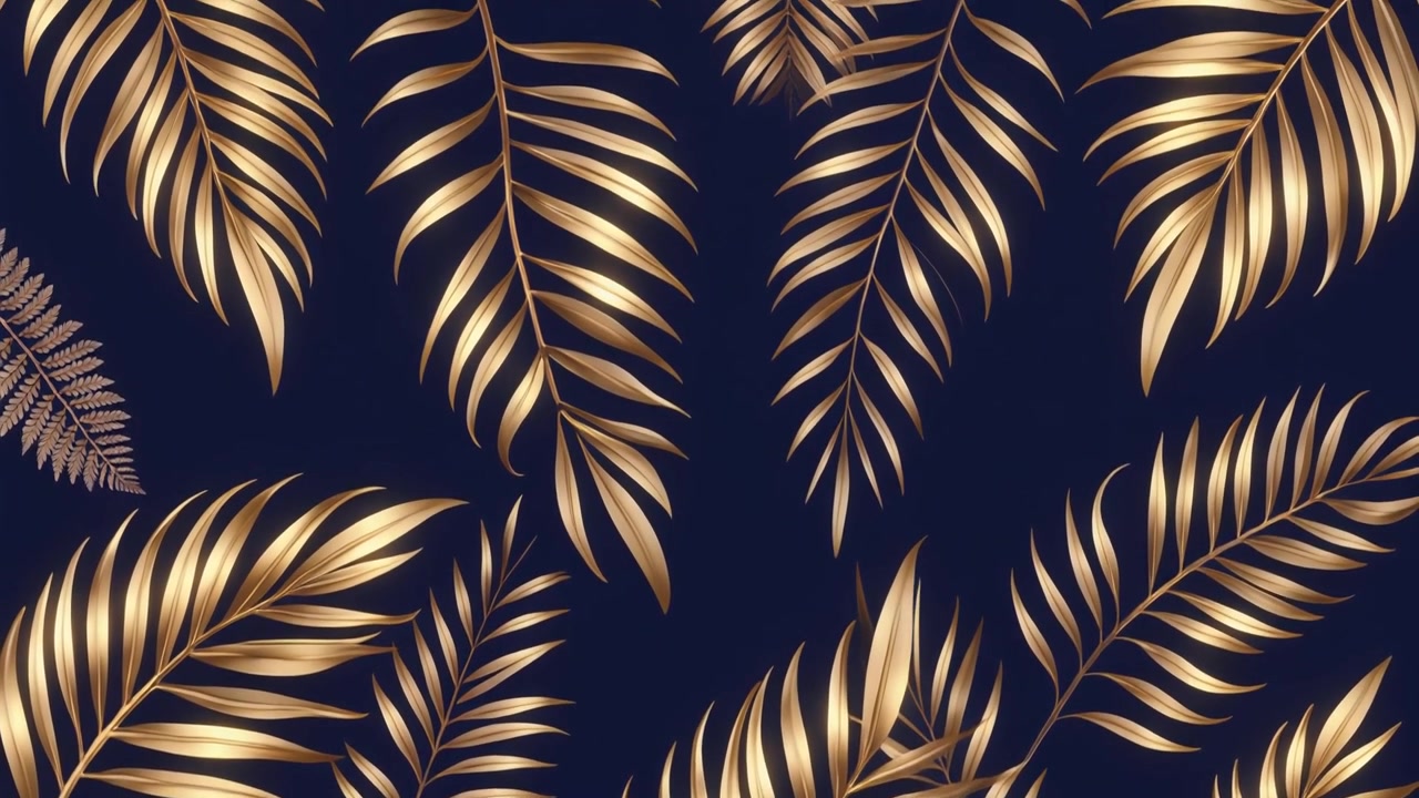 Animated Golden Palm Leaves on Dark Blue Background
