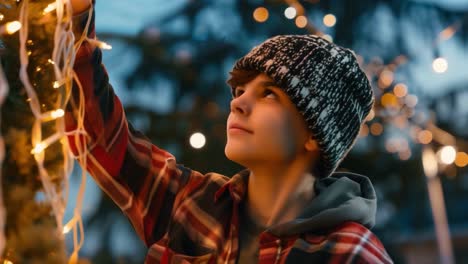 teenager with christmas lights