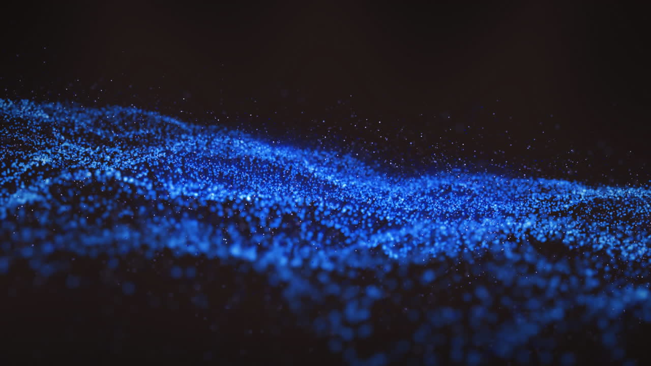 Forming wave patterns, blue particles moving in abstract motion animation