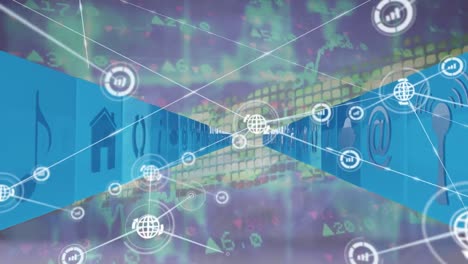 Animation-of-network-of-digital-icons-over-stock-market-and-financial-data-processing