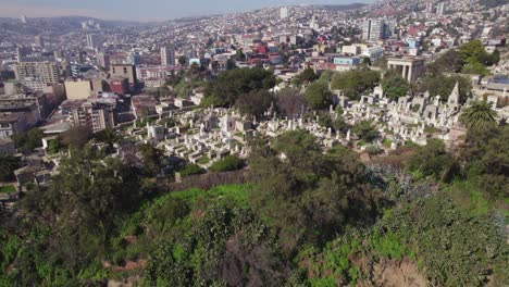 Aerial-View-Of-Cementerio-N°-1-de-Valparaíso-On-Hillside