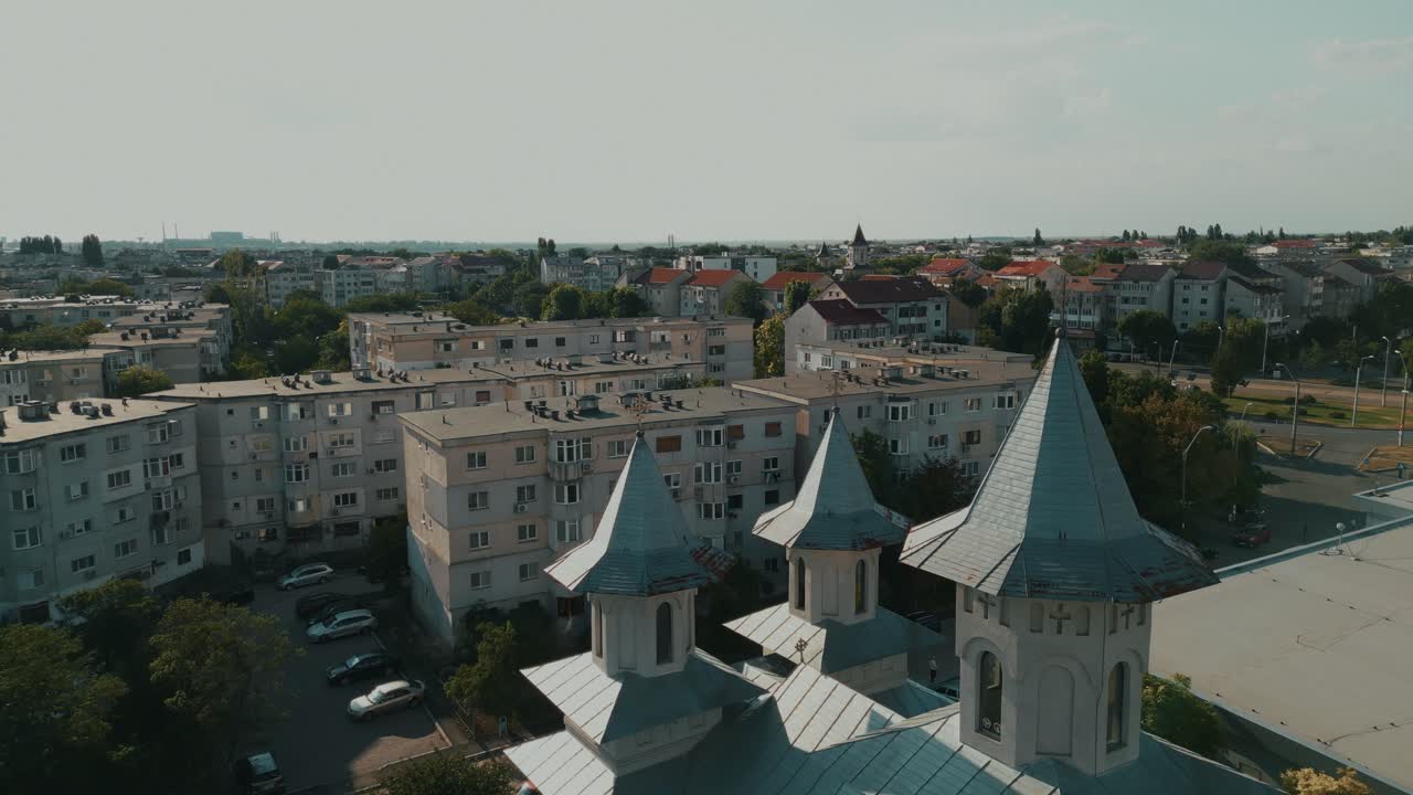 Biserica Sfanta Cruce Church In The City Of Galati In Romania - Drone Shot